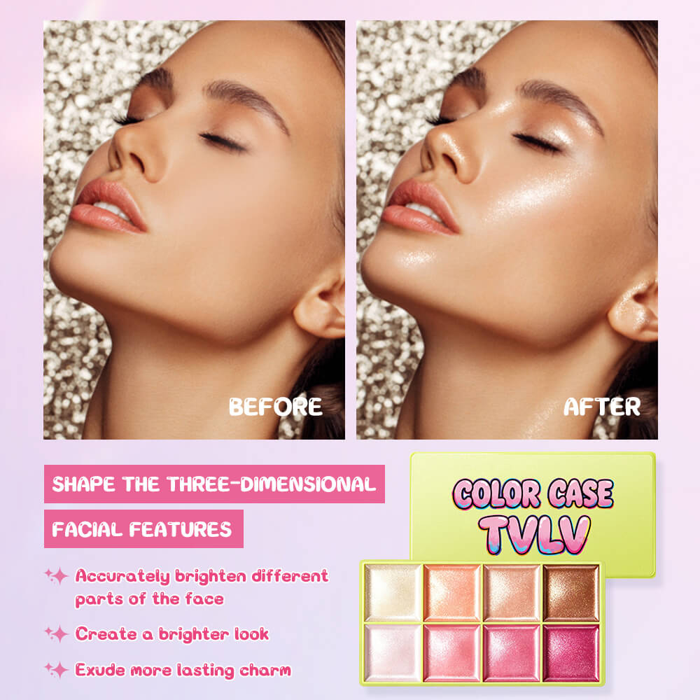 TVLV Color Case Highlighter Palette | 8-Shade Glow & Highlight Kit