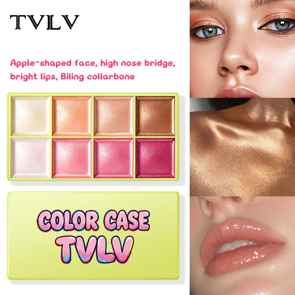 TVLV Color Case Highlighter Palette | 8-Shade Glow & Highlight Kit